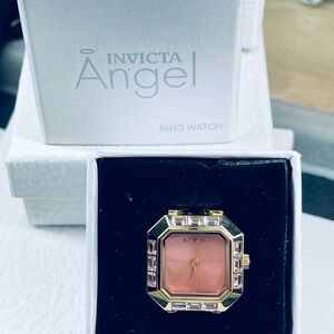 Invicta Angel Gold ring watch rose gold face with zircon. Adjustable sizing.